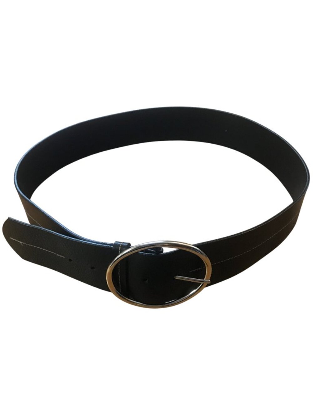 Garnet Hill Black Genuine Leather Belt with Silver Oval Buckle Size 40 Boho